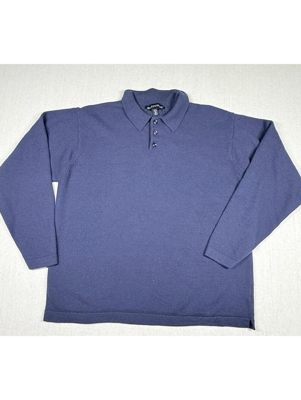 VTG Britches Sweater 100% Merino Wool Men XXL Blue Knit Pullover 1/4 Button